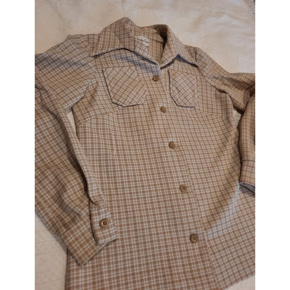 Vintage Jennifer Gee Pant Suit Brown Plaid, 1960's, 70's Double Knit Fabric - Picture 3 of 15